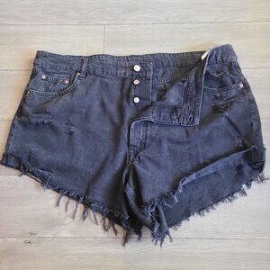 H&M Plus Size Button Up Black Distressed Jean Shorts Size 24